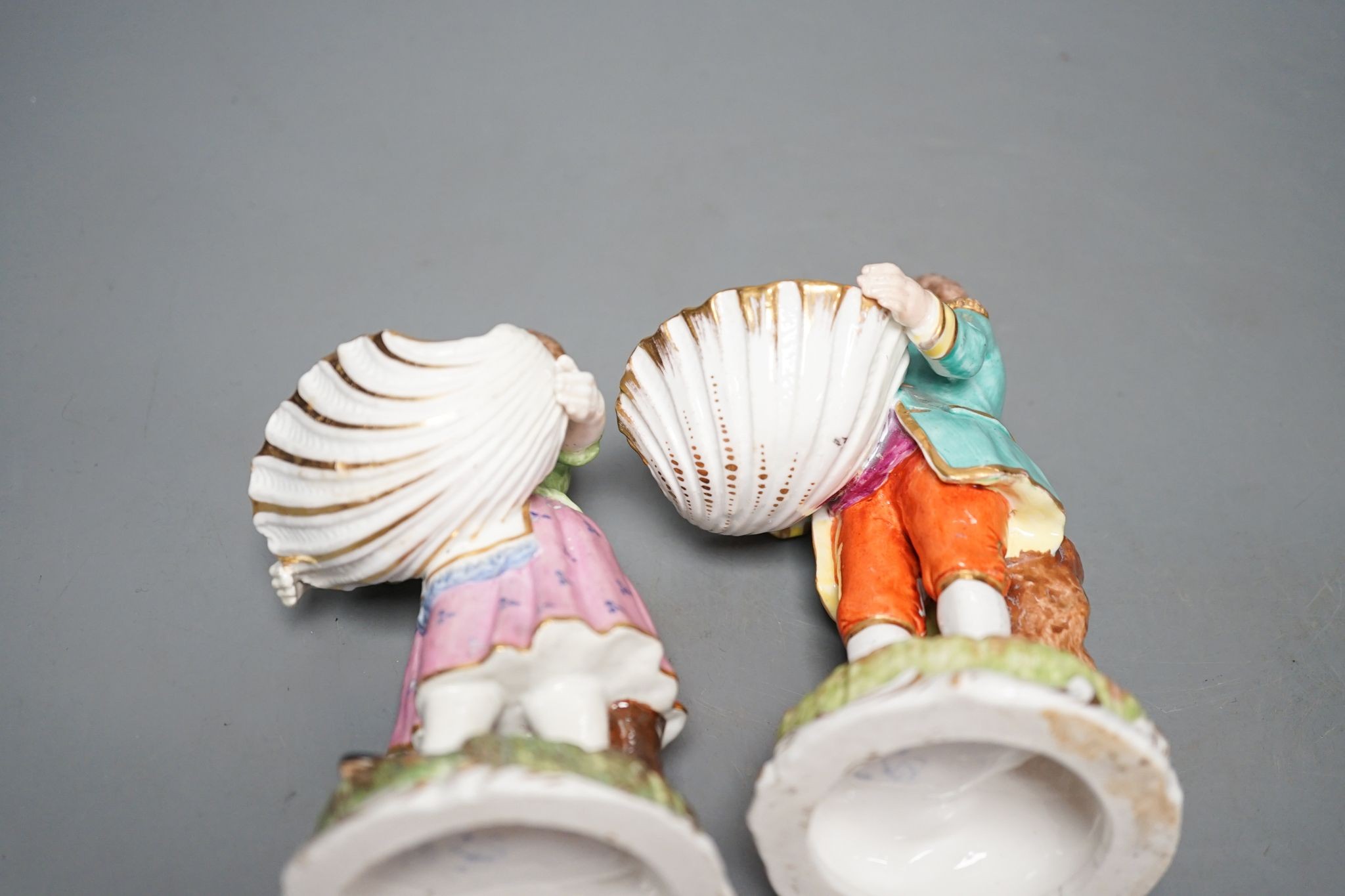 A pair of Sampson Hancock Derby figural salts 17cm